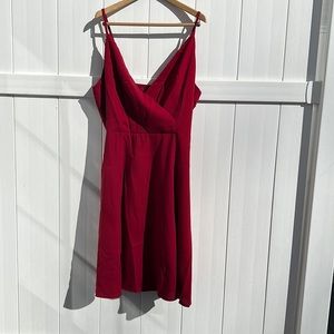 Red wrap short dress pockets spaghetti strap Arach & Cloz dress new with tag